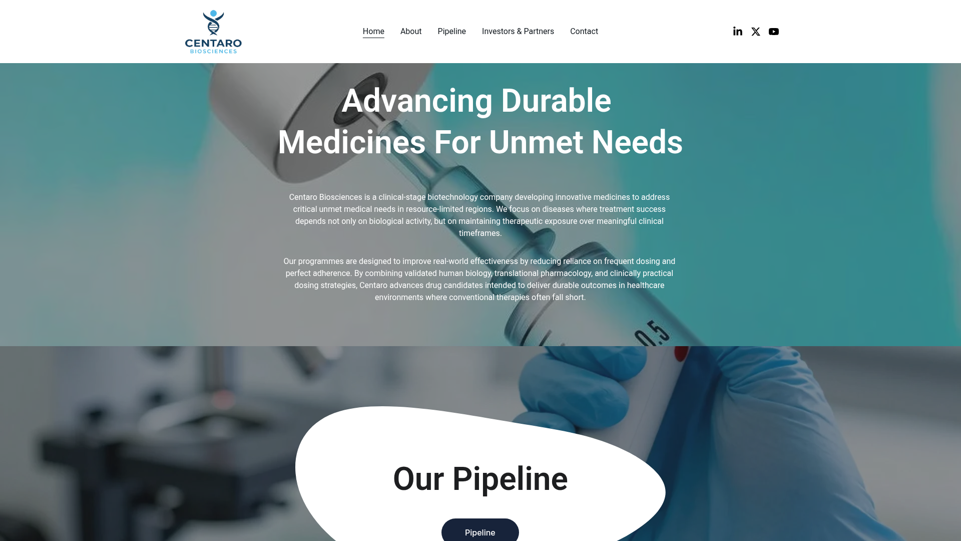 Centaro Biosciences — corporate biotechnology website designed and developed by Webcrafters