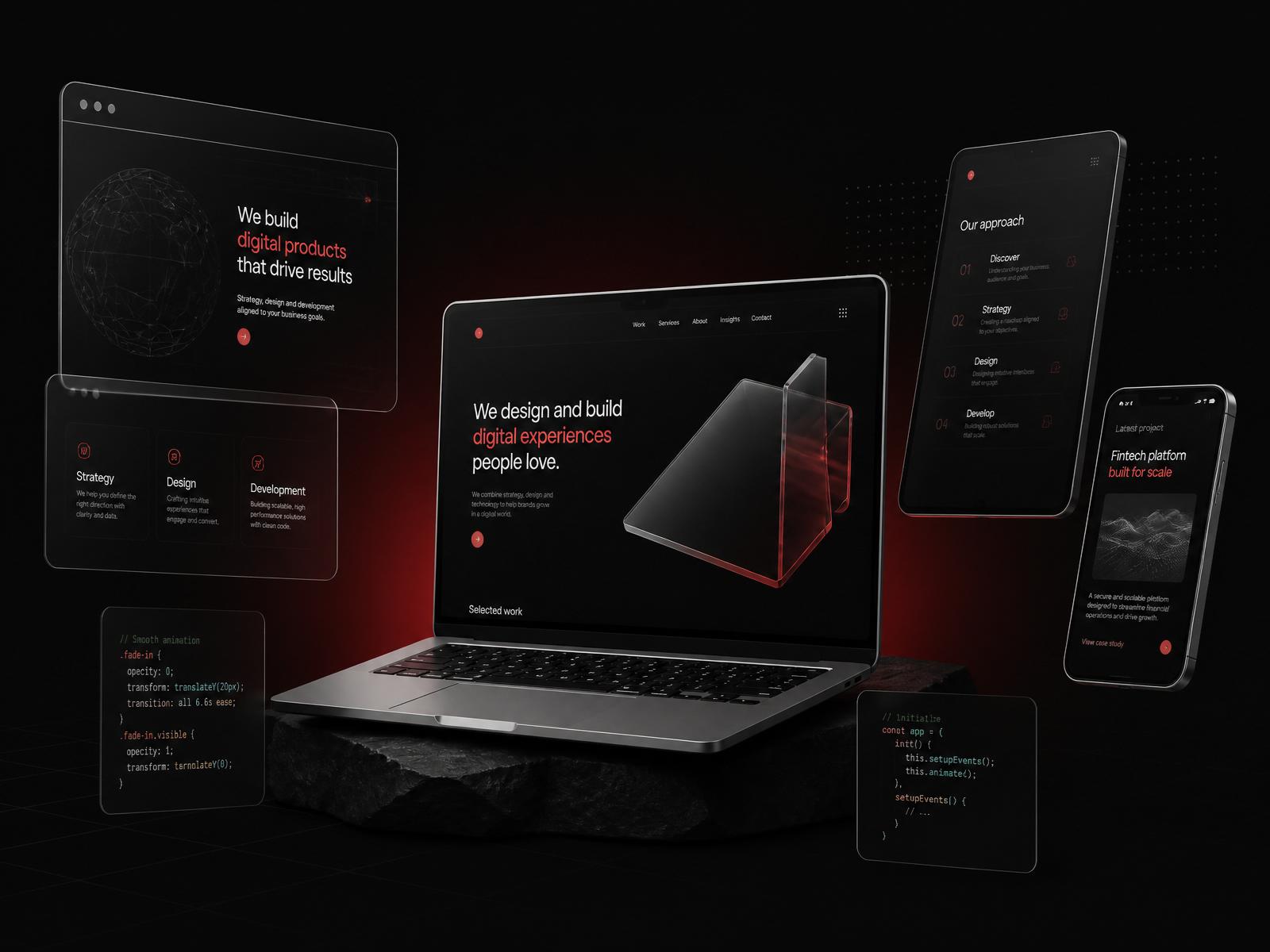Modern responsive websites designed by Webcrafters shown on laptop, tablet and phone